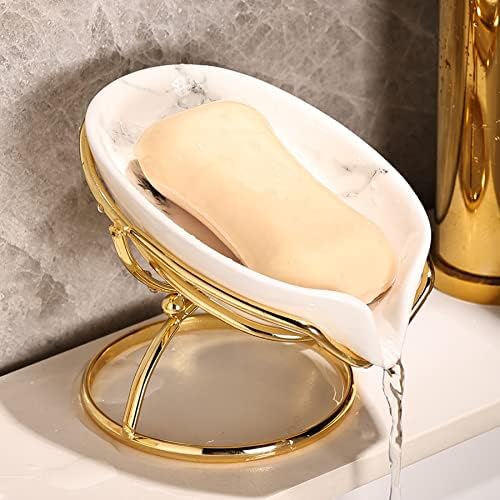 Dobbyby Leaf-Shaped Ceramic Soap Dish with Drain, Holder, Saver, Tray, Bar Soap Holder, Easy Cleaning, for Shower Bathroom Kitchen Sink Bathtub, Pro-Environment White by Dobbyby