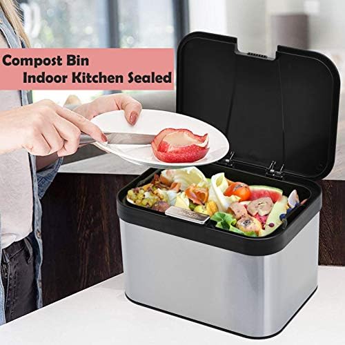 Compost Bin for Countertop, Compost Bucket Indoor Sealed, Food Waste Caddy, 1.13 Gallon Kitchen Compost Container with Lid, Compact and Easy Clean, Black Matte - Image 2