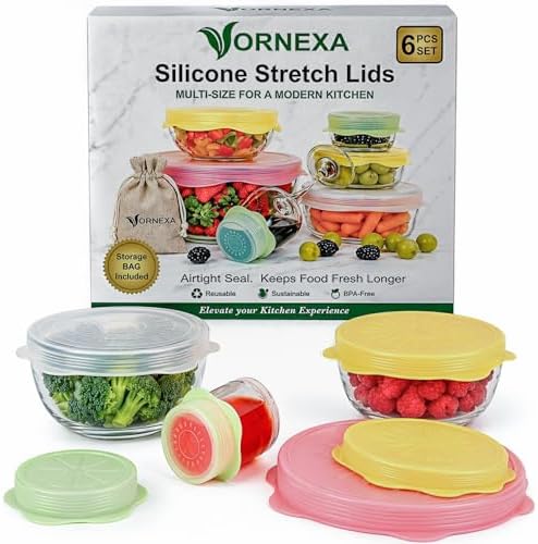 Silicone Stretch Lids 6 PCS – Airtight Reusable Food Covers for Bowls & Containers, Multi Size Flexible Silicone Lids, Leak Proof, BPA Free, Microwave Dishwasher & Freezer Safe by Unknown