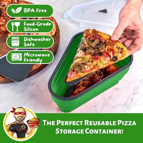 PIZZA PACK The Perfect Reusable Pizza Storage Container with 5 Microwavable Serving Trays - BPA-Free Adjustable Pizza Slice Container to Organize & Save Space, 3 Pack, Green - Image 2