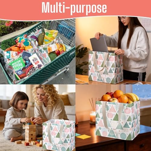 VENO 4 Pack Large Grocery Bag Reusable Shopping Bags with Hard Bottom - Image 2