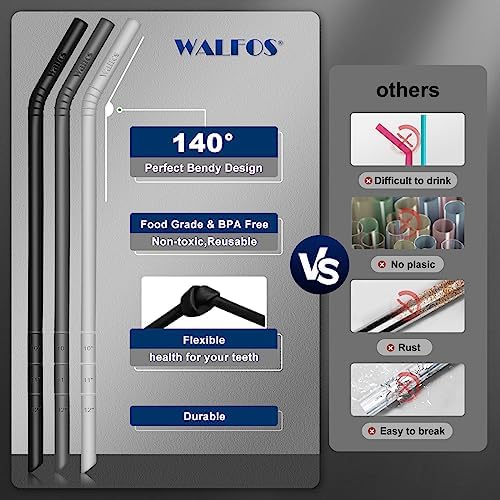 WALFOS Extra Long Reusable Silicone Straws 14.5 inch, Big Sizes Flexible Bendy Straws for 1/Half Gallon Large Water Bottles, 128 75 64 40 OZ Tumbler with Cleaning Brush (6-Pack) - Image 5