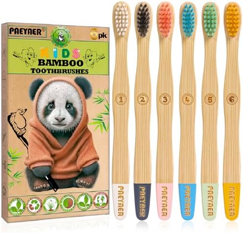 6 Pack Bamboo Kids Toothbrushes - Extra Soft Toothbrush for Kids - Natural Toothbrush Set Designed for Children Ages 3 and Up (Multicolor) by paeyaer