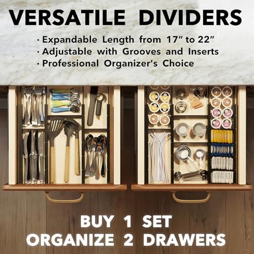 SpaceAid Bamboo Drawer Dividers with Inserts and Labels, Kitchen Adjustable Drawer Organizers, Expandable Organization for Home, Office, Dressers, 10 Dividers with 24 Inserts (17"-22" Black) - Image 5