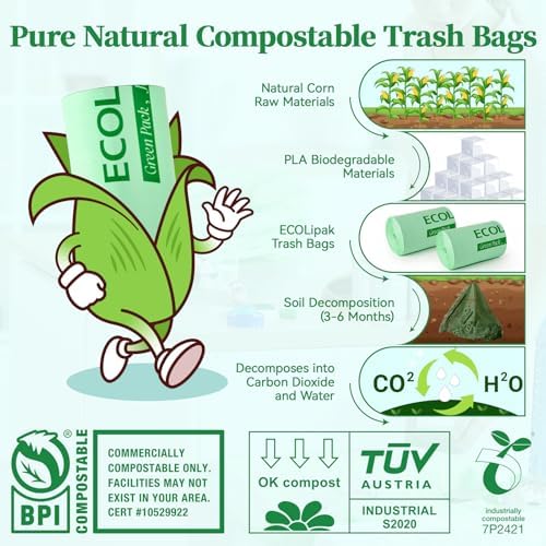 ECOLipak 13 Gallon 100 Count Compostable Kitchen Trash Garbage Bags - Image 3