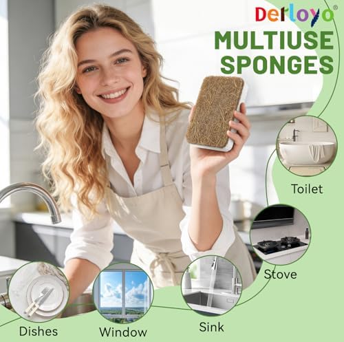 Natural Kitchen Sponges-12 Pack, Cellulose & Coconut Scrubber Dish Sponges - Image 6