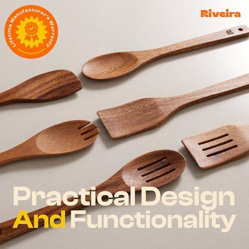 Riveira Walnut Wooden Spoons for Cooking Set of 6 – Natural Walnut Wooden Cooking Utensils, Spatula, Spoon - Premium Quality Utensil Set for Non-Toxic Cooking - Image 6