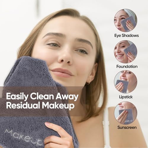 HOMEXCEL Makeup Remover Cloth 6 Pack, Grey Facial Wash Cloth 13x13 Inch - Image 2
