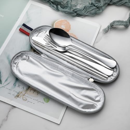 DEVICO Travel Utensils with Case, 5 Piece Portable Silverware Set for Work - Image 3