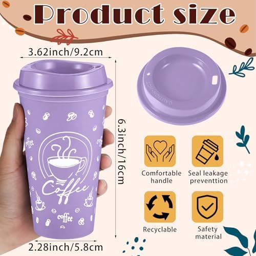12 Sets Reusable Coffee Cups with Lids, 16oz, Light Morandi - Image 2