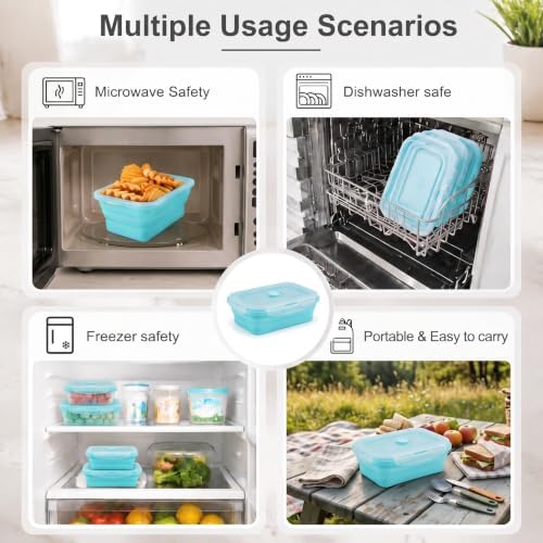 4Pcs Collapsible Food Storage Containers with Lid,Blue Square,4Size - Image 6