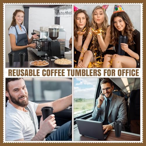 Honeydak 45 Pack 16 oz Reusable Coffee Cups with Lids Water Bottle Iced Coffee Travel Mug Portable Plastic Tea Tumblers Bulk for Hot and Cold Drinks Birthdays Party (Black,Stylish) - Image 6