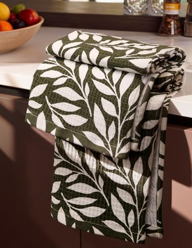 Miss Adola 370GSM Cotton Waffle Kitchen Towels, Leaf by MissAdola