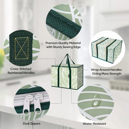 BALEINE 2Pk Insulated Reusable Grocery Bags, Collapsible Cooler Bag for Groceries, Heavy Duty Large Insulated Bag (16''x9''x13'', Antique Foliage) (Pack of 3) - Image 3