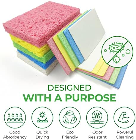AIRNEX Compressed Cellulose Sponges - 32 Pack Natural Pop Up Dish Sponge for Kitchen - Compostable Plant-Based Cleaning Sponges Bulk – Non Scratch Natural Sponge for Dishes & Household Cleaning - Image 5
