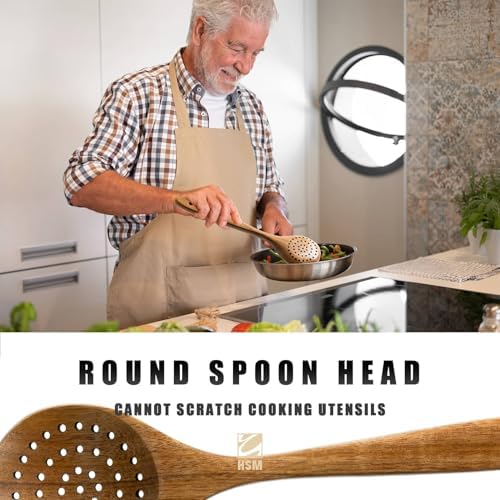 HSM Wooden Spoons for Cooking, 6-Piece Acacia Wood Kitchen Utensil Set - Image 3