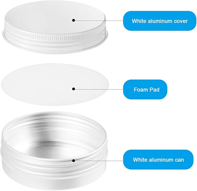 Patelai 72 Pcs 2 oz Aluminum Tins Salve Containers with Screw Lid and Labels Round Cans Travel Cosmetic Metal Tins Jar for Candles Lotion Bars Balms Food Spice Candies DIY Crafts(White)