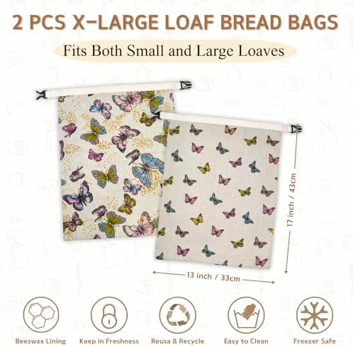 2 Pack Beeswax Bread Bags for Homemade Bread with Zipper, Large 13x17'' Reusable Beeswax Sourdough Bread Storage Bag, Keep Loaves Fresh Longer, Freezer Safe & Airtight, Natural, Zero Waste - Image 3