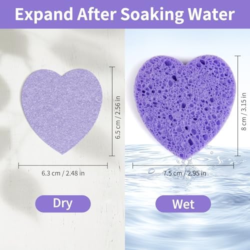 100-Count Compressed Facial Sponges, Purple Heart Shape - Image 5