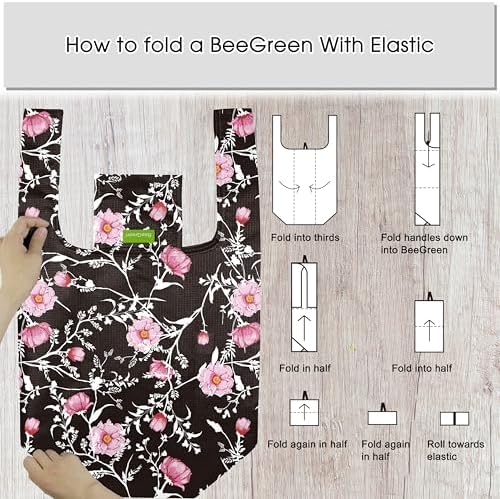 BeeGreen Floral Reusable Grocery Bags Bulk 6 Packs X-Large50LBS, Reusable Shopping Bags Foldable for Groceries, Vegetables, Fruits Bulk Tote Bags Washable For Women Men - Image 3