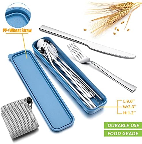 HaWare Portable Travel Utensils with Case, Stainless Steel Silverware Set for Camping Office School Lunch, Including Knife Fork Spoon Chopsticks, Reusable and Dishwasher Safe(Blue) - Image 4