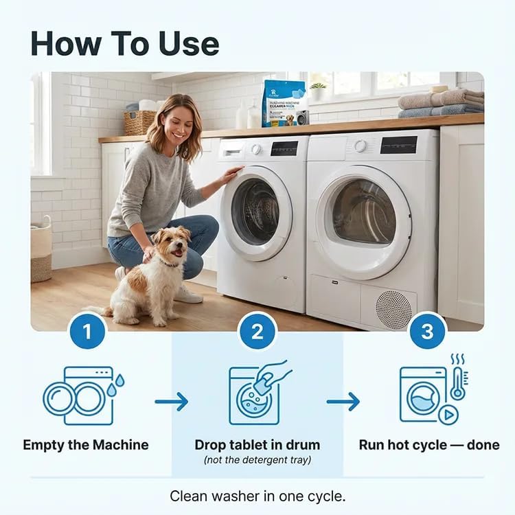FURME Washing Machine Cleaner Tablets for Pet Owners – 24 Pack Deep Cleaning Descaler for HE Front & Top Load Washers – Removes Pet Hair Odor, Residue & Grime – Septic Safe – 12 Month Supply - Image 6