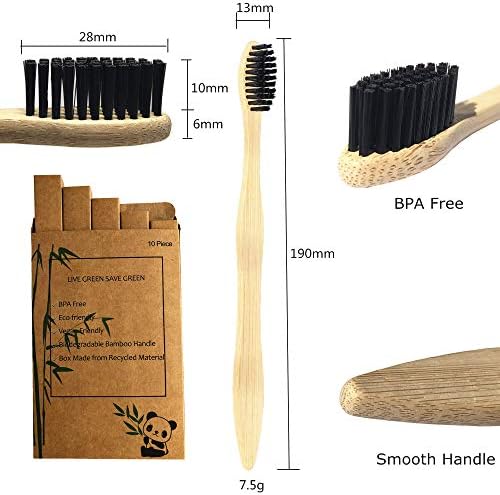 Bamboo Toothbrushes 10 Pack, Medium Soft Bristles BPA Free Biodegradable Bulk Wooden Toothbrush - Image 3