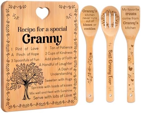 Granny Gifts - "Recipe for a Special Granny" Gifts for Granny Cutting Board Set, Bamboo-Made Engraved Utensil Set Granny Birthday Gifts from Grandchildren, Mothers Day Gifts for Granny. by Apjielop-GiftsMaster