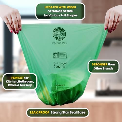 Compost Bags 1.3 Gallon,150 Count,Compostable Small Trash Bags for Kitchen Countertop Compost Bin 0.75, 1,1.2, 1.3Gallon,ASTM D6400, US BPI and Europe OK compost HOME certified - Image 2