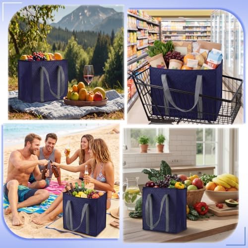 10 Pack 10 Pack Large Insulated Grocery Bag Zippered, Dark Blue - Image 6