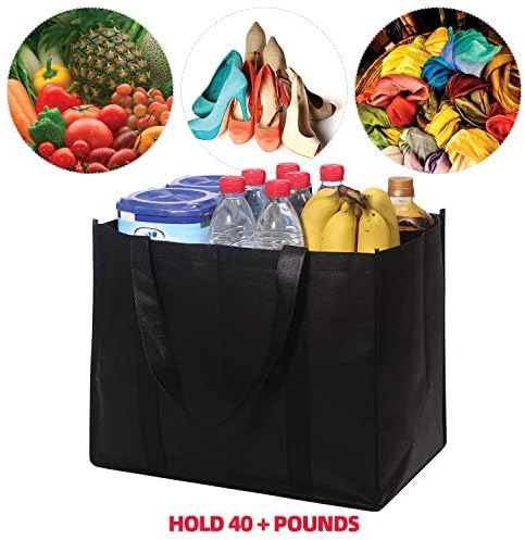 DIOMMELL Set of 10 Reusable Grocery Bags Extra Large Foldable Heavy Duty Shopping Tote Produce Bag with Reinforced Handles, Black - Image 6