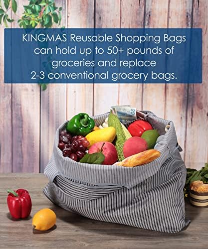 KINGMAS Reusable Grocery Bags, Eco-Friendly Folding Tote Shopping Bag fits in Pocket, Washable Waterproof Nylon Pouch Bags - Image 3