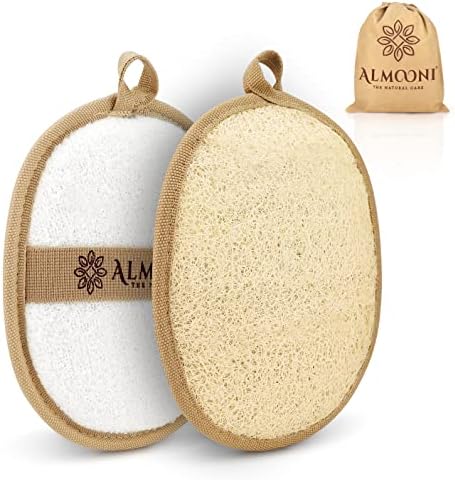 Almooni Natural Loofah Exfoliating Body Scrubber, Shower Sponge 2 Count by Almooni