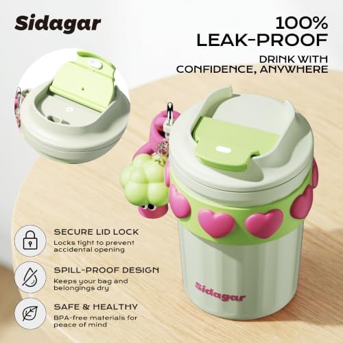12 oz Insulated Coffee Tumbler with Lid, Cute Travel Mug, Neo Green - Image 3