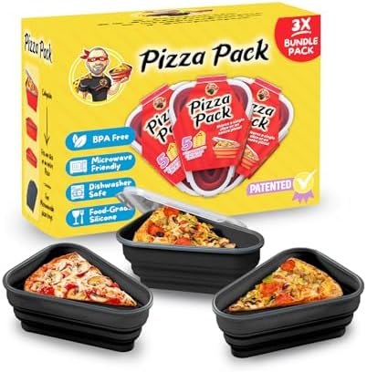 PIZZA PACK The Perfect Reusable Pizza Storage Container with 5 Microwavable Serving Trays - BPA-Free Adjustable Pizza Slice Container to Organize & Save Space, 3 Pack, Black by PizzaPack%E2%84%A2