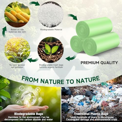 Biodegradable Small Trash Bags 4 Gallon, 105 Counts Unscented Bathroom Trash Bags, Easy Tearing Small Garbage Bags for Bathroom Bedroom Office, Green - Image 2