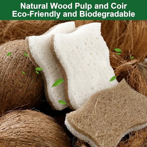 LILAC Natural Cellulose Sponges for Dishes - Ergonomic Non-Scratch Kitchen Scrub Sponges - 100% Biodegradable & Eco-Friendly Cleaning Sponges for Non-Stick Cookware, Bathroom & Household (10 Pack) - Image 4
