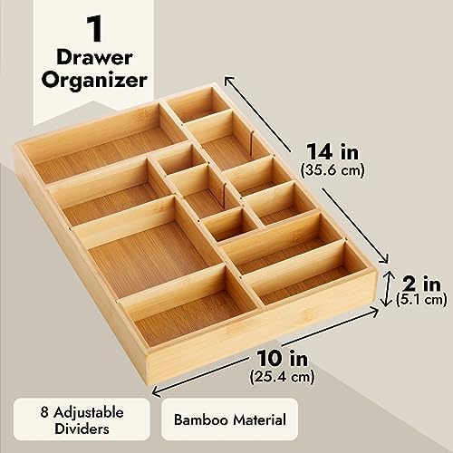 Juvale Drawer Organizer Tray - 8-Slot Drawer Divider for Utensils - Versatile Silverware Holder - Desk Tray for Office Supplies - 14 x 10 x 2 in, Brown, Bamboo - Image 4