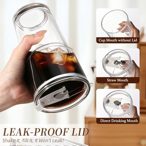 Iced Coffee Cups with Lids: Coffee Bar Accessories - Tumbler Leak Proof for To Go Iced Coffee Cup with Lid 4Pack - 20 oz Glass Cup with Lid and Straws - Thickened Glass Tumbler with Straw and Lid600ml - Image 5