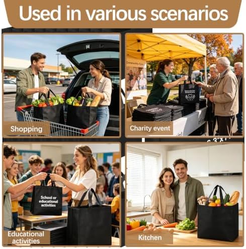 Reusable Grocery Bags 12.6 * 6.3 * 11.8 in - Non Woven Totes Bag with Reinforced Handles, Shopping Bags Bulk - Image 7