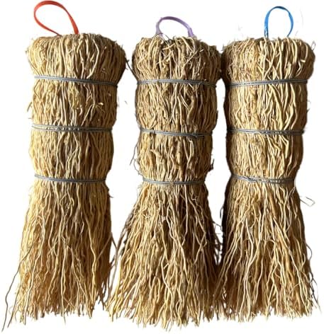 Set of 3 Natural Fiber Dish Brush Cleaners - Mexican Escobeta de Raiz Natural 5" with Hangers - Sustainable Kitchen Cleaning Scrubber Brushes for Pots, Sinks, and Pans - Yellow Cepillo Limpia Trastes by Unknown