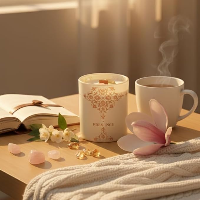 Healing Crystal Candle Gift for Women - Vanilla Cashmere Luxury Soy Candle with Crystals - Rose Quartz & Citrine - Gift-Ready Aromatherapy Candle for Stress Relief, Meditation & Manifestation