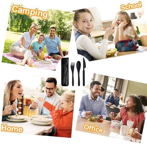 Travel Utensils with Case, Camping Utensil Sets, Wheat Straw Portable Knife Fork Spoons Tableware, Reusable Utensils for Lunch Box (Black) - Image 7