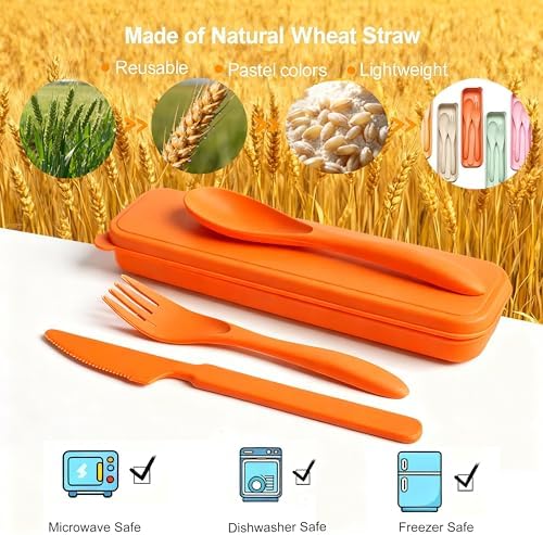 Wheat Straw Portable Cutlery Set 6pk Knife Fork Spoon with Storage Case - Image 2