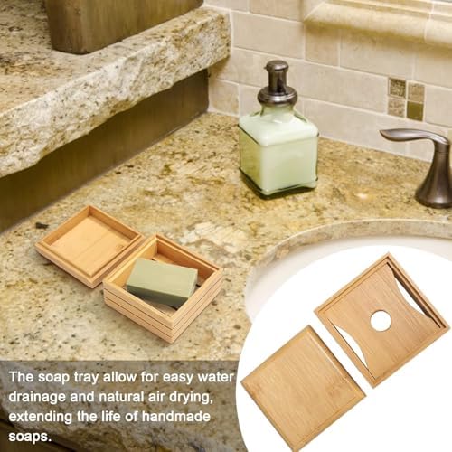 1/2Pcs Bamboo Soap Dish with Lid - Natural Wood Bar Tray Holder Storage Rack Container, Self Draining Soap Tray for Bathroom, Extend Soaps Life and Keep Dry ﻿(2Pcs) - Image 4