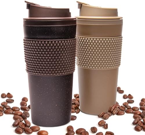 16 oz Coffee Tumbler Set (2 Pack) – Insulated Double Wall Travel Mug with Leak Proof Lid, Cup Holder Friendly, BPA Free Reusable Coffee Cup, Dishwasher & Microwave Safe, Brown by Stephan+Roberts