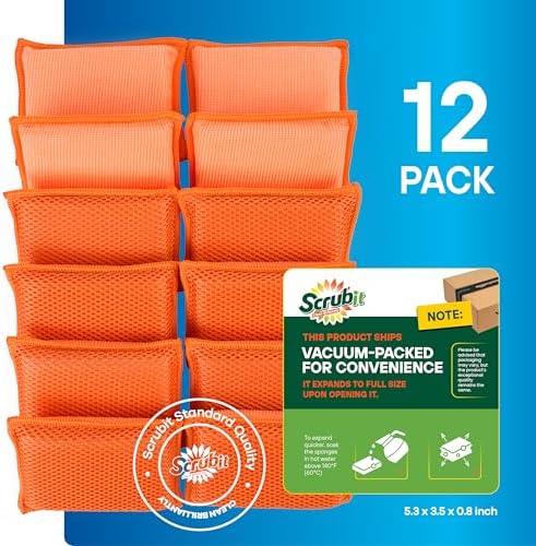 SCRUBIT Reusable Sponges for Dishes - 12 Pack Microfiber Sponges Kitchen Dish Scrubber, Machine Washable & Non-Scratch Scrubbers (Orange) - Image 2