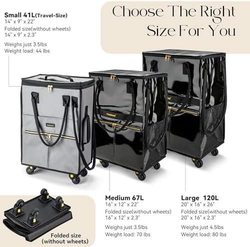 PASMAN Reusable Foldable Rolling Grocery Bag on 4 Wheels,Small,Matte-Orange - Image 2