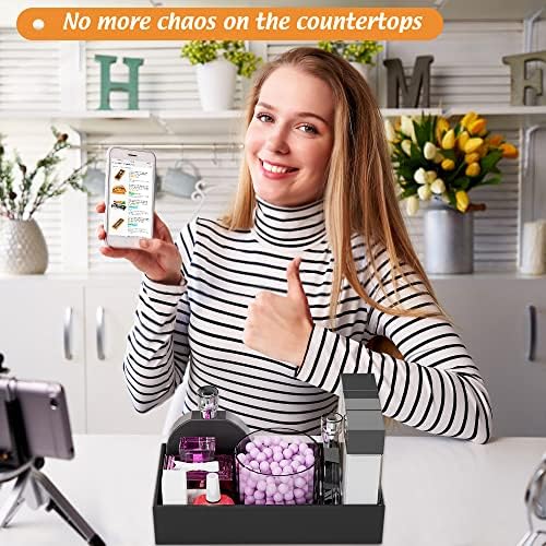 Black Bamboo Drawer Organizer - Silverware&Utensil Holder Organizer for Kitchen Drawers, Multi-Use Drawer Dividers Boxes for Bathroom Counter，Cabinet, Garage, Office Desk, Makeup, Jewelry (12*6*2.5) - Image 4