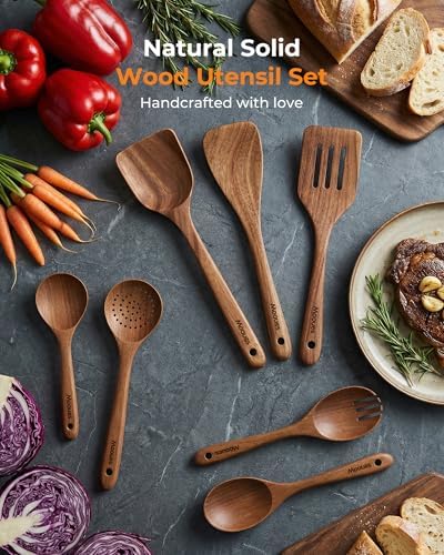 Mooues 9 Piece Natural Acacia Wooden Spoons for Cooking - Image 6